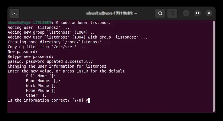 Tworzenie użytkownika Ubuntu